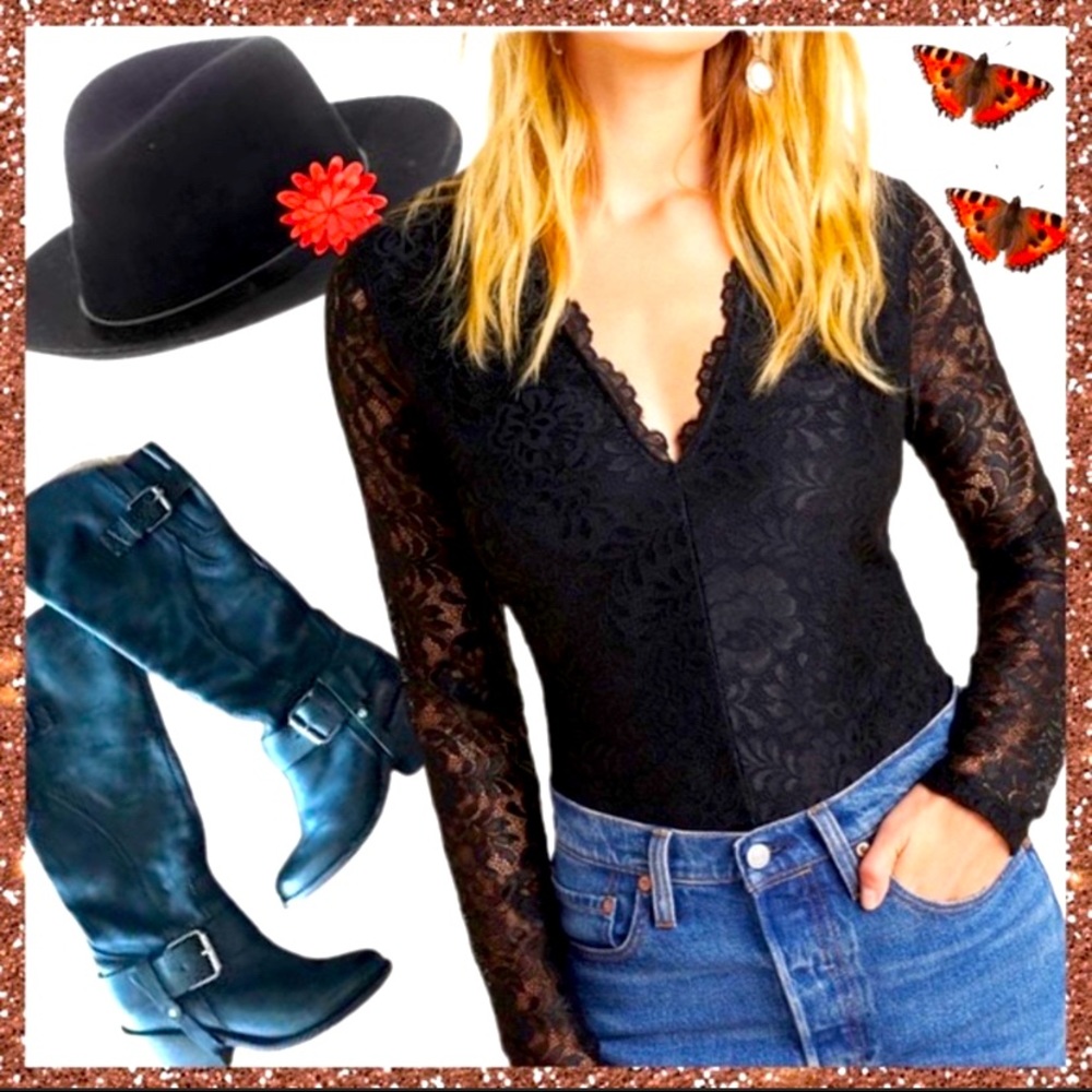 Anthropologie Black Lace Bodysuit, Size Small